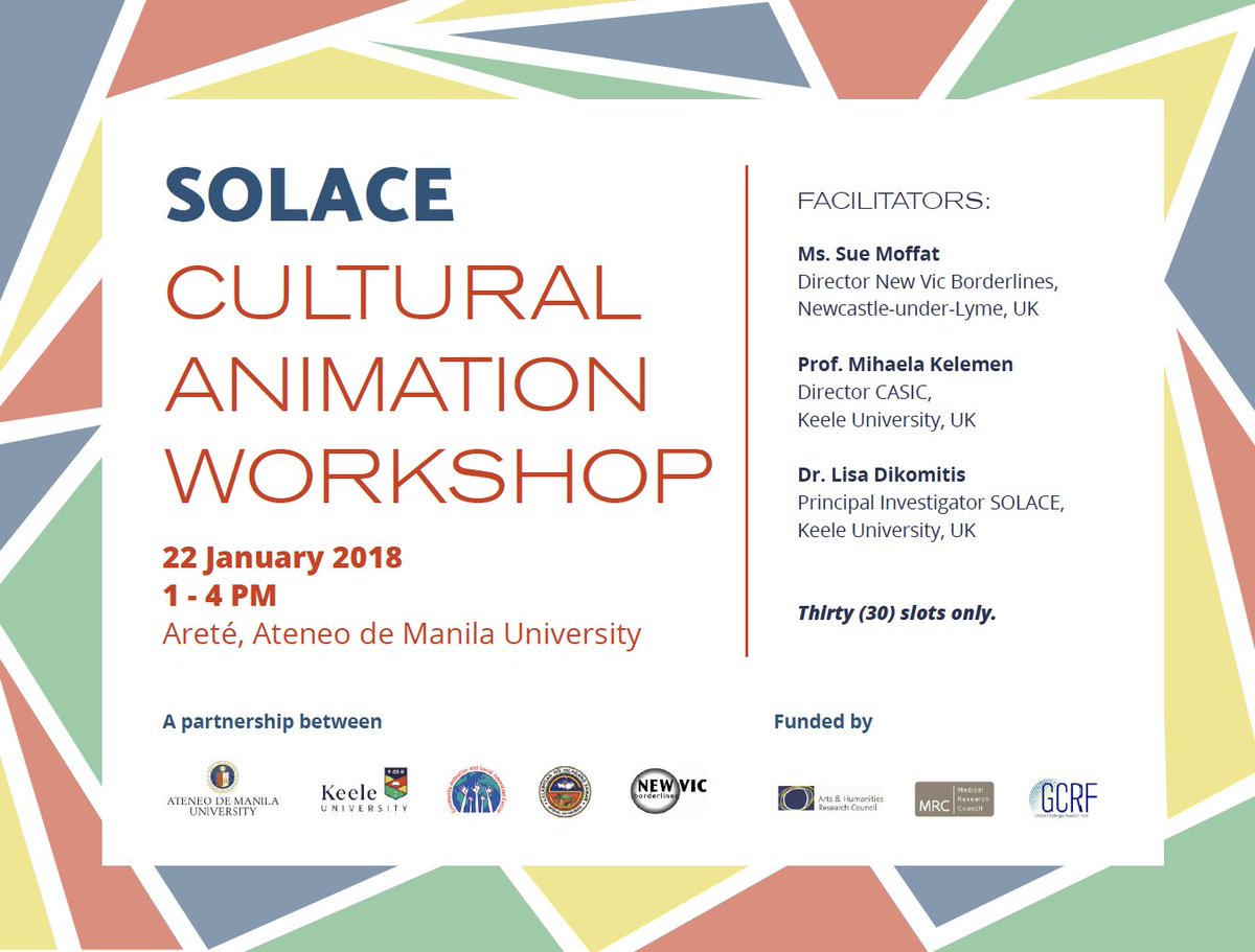 Solace_Research's tweet photo. All researchers at @ateneodemanilau welcome to our #WeAreSolace #culturalanimation by @KeeleCASIC @NewVicBorderlin https://t.co/8W7hWILtI0