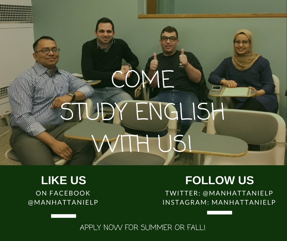 manhattanielp's tweet photo. Come study English with us! 😁
Like and follow us on Facebook, Instagram, and Twitter! https://t.co/cQSpPYUSSl