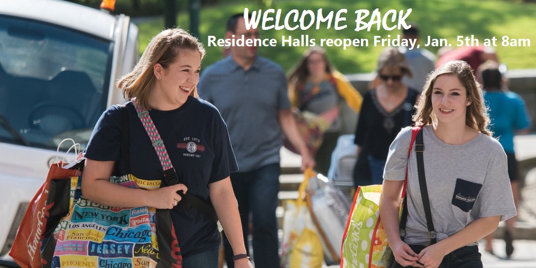 utchousing's tweet photo. Happy New Year Housing Mocs!! We missed you and are preparing for your return!! Residence Halls will reopen THIS FRIDAY, January 5th at 8am. Check your Mocs email for details. Additional questions contact the Housing office at 423-425-4304 or email us housing@utc.edu #UTCHousing https://t.co/qQM4h09etj