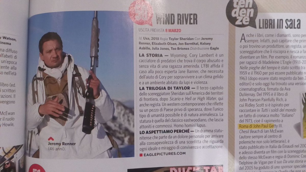 BirdieMonica's tweet photo. @Renner4Real finally #windrivermovie it's released in Italy too! I can't wait #aboutdamntime  #happydayforme https://t.co/4DBp7mI3wD