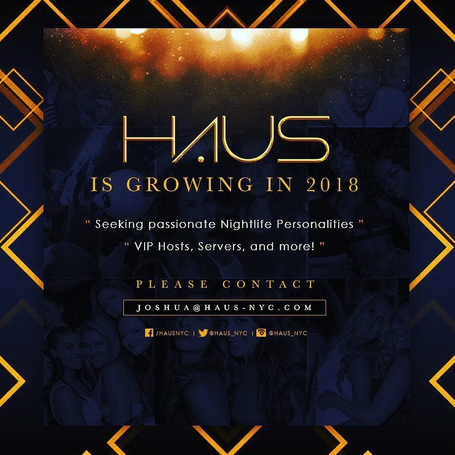 HAUS is growing! If you’re all about Haus-pitality and have an amazing work ethic, please send your resume and headshot to joshua@haus-nyc.com. Come on over to our HAUS! #nightlife #nightclub #nycnightlife #nycnightclub #jobs #nowhiring #hausnyc #hausnig… bit.ly/2lOVvtT