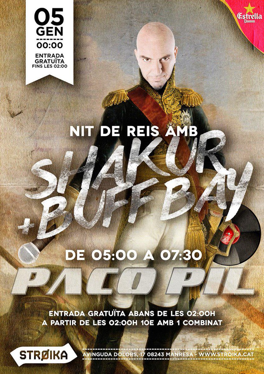 RosterBooking's tweet photo. Esta próxima #NocheDeReyes (Viernes 5/01) @PacoPil la va a armar gorda en @SalaStroika (Manresa)...te lo vas a perder?? https://t.co/YrXH3XefhE