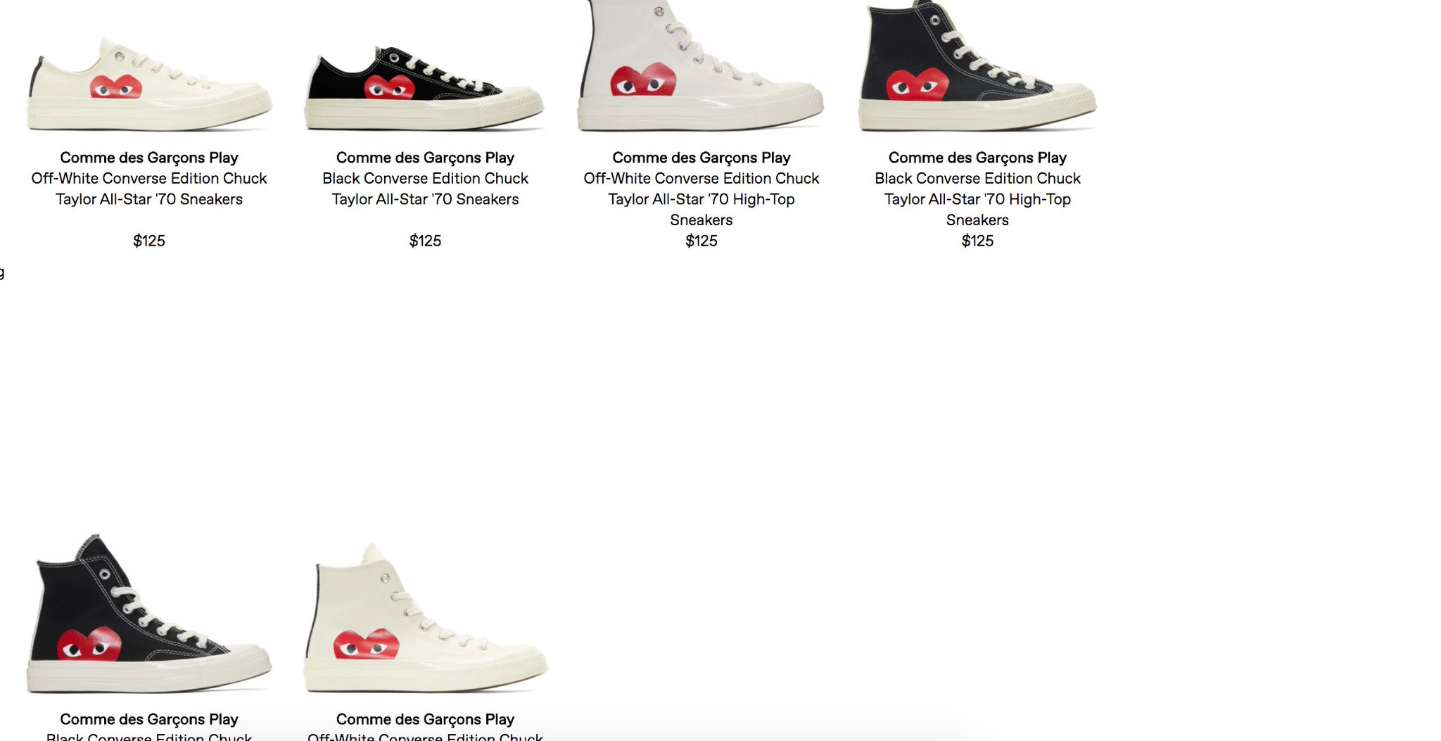 converse x cdg size