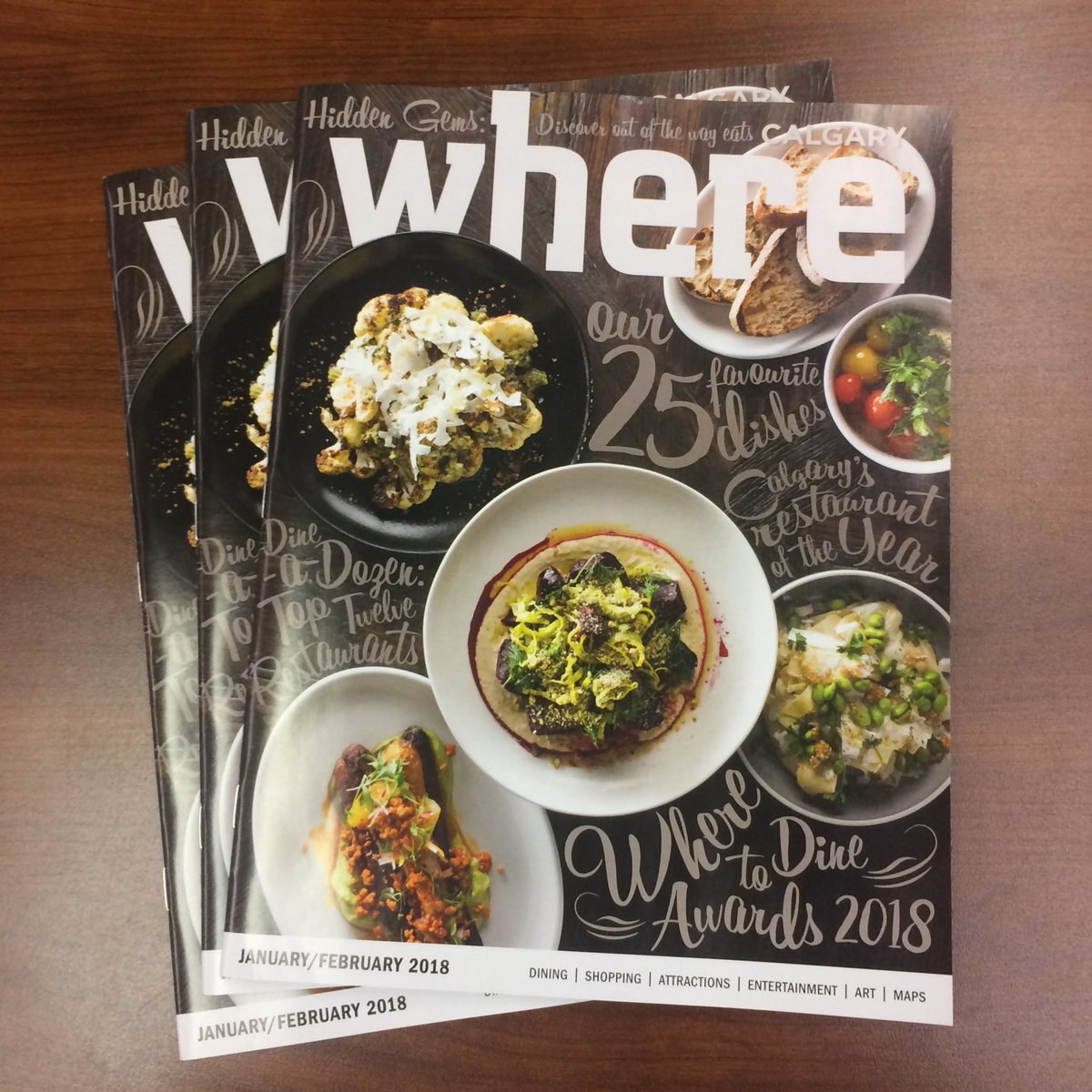wherecalgary's tweet photo. Our annual Where to Dine issue is out now! We are so excited to present Calgary's top 12 restaurants, top 5 steakhouses and Where Calgary's 25 favourite dishes! Pick it up at any hotel or major shopping centre in #yyc, or read it online! https://t.co/4cEfonGUO6 https://t.co/M2qBSPcLE5