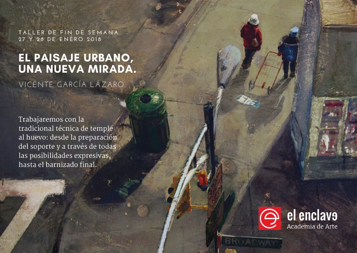 AcademiaEnclave's tweet photo. Fin de semana del 27/28 de enero: EL PAISAJE URBANO, UNA NUEVA MIRADA. Impartido por Vicente García Lázaro. Trabajaremos con la tradicional técnica de temple al huevo: desde la preparación del soporte y a través de todas las posibilidades expresivas, hasta el barnizado final. https://t.co/jW9r0eJo4u