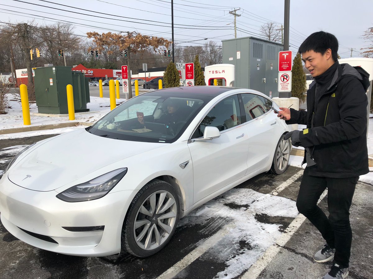 CT_Tesla's tweet photo. .@Tesla #Model3 spotted in the wild in Milford, CT yesterday. Several owners gathered to meet the crew driving it across the country.  Follow them here https://t.co/EcsTLsEc0B https://t.co/uqy5k9Bbxz