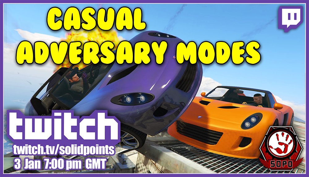 SolidPointsGTA's tweet photo. Some fun gamemodes in GTA Online, live streamed on Twitch ;)
Think about adversary modes such as Sumo and Hunting Pack.
https://t.co/On5JuBytP1
#gtalive #gtaevent #twitchlive #gtastreamer #gta5online https://t.co/TYGI0rrf2G