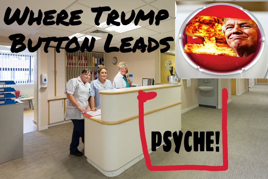 ThePrettyEdge's tweet photo. @realDonaldTrump Where Trump's "nuke button" leads.
..briefcase? nuke codes? SHHHHHH!
#trumpsButton #kimjongun
#mentallyunstable https://t.co/DR8yPIgLHC