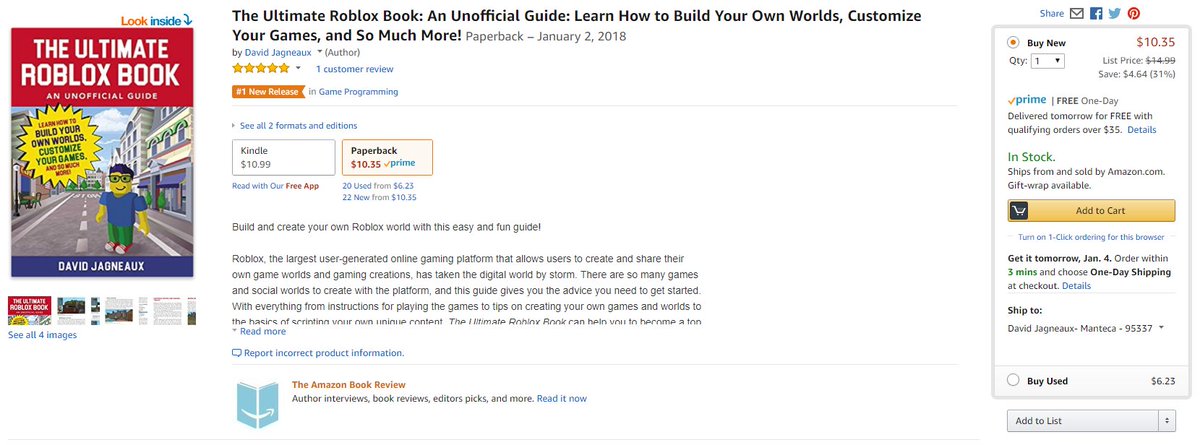 David Jagolanterns On Twitter Oh Baby My Roblox Book Is The 1 New Release In The Game Programming Category On Amazon And 4 If You Count Kindle And It S Only - roblox game scripting book amazon