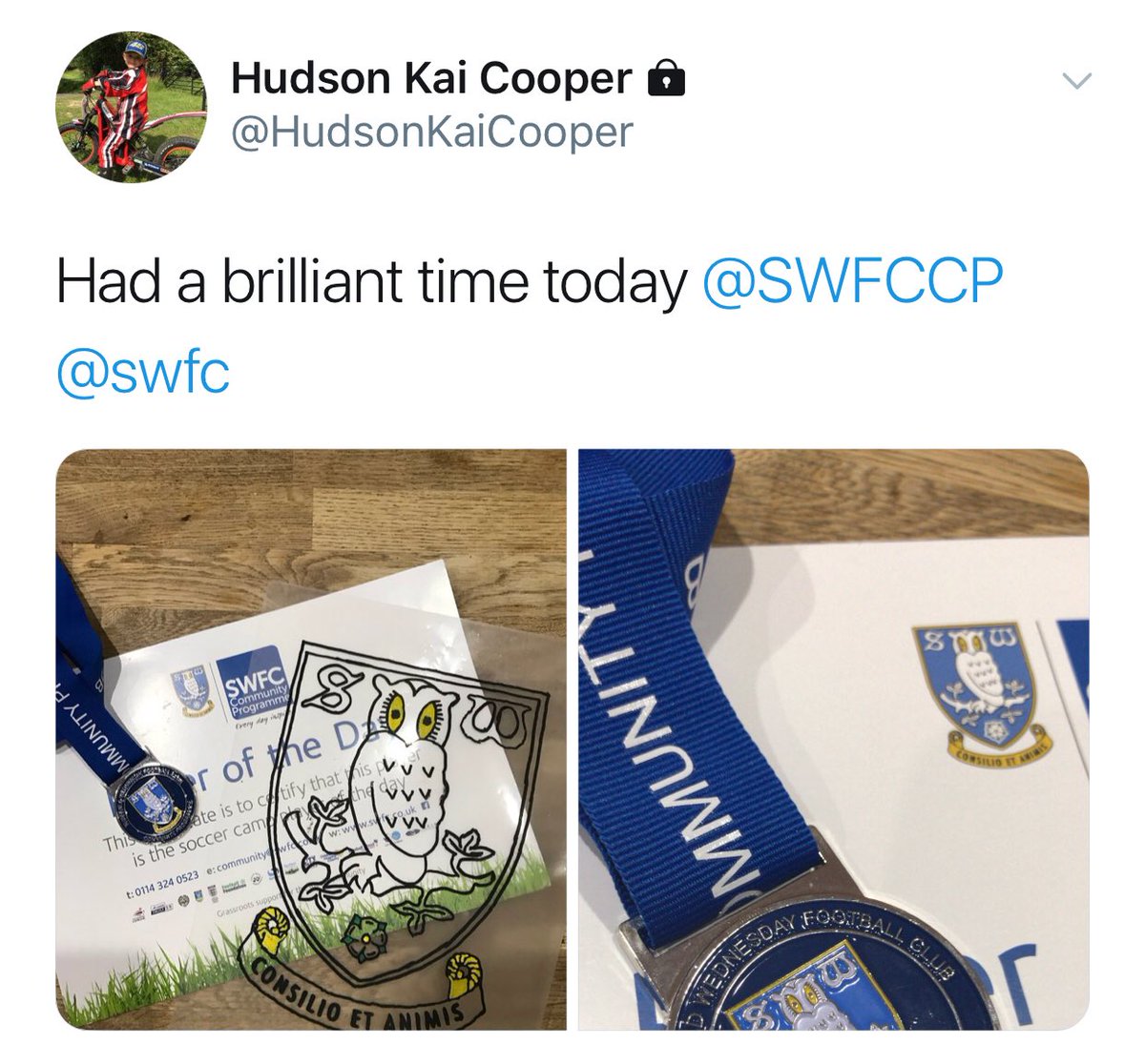 RyuOnline's tweet photo. From what I’ve been told @HudsonKaiCooper had a great time @SWFCCP @swfc today https://t.co/l7JFb1Mnfy