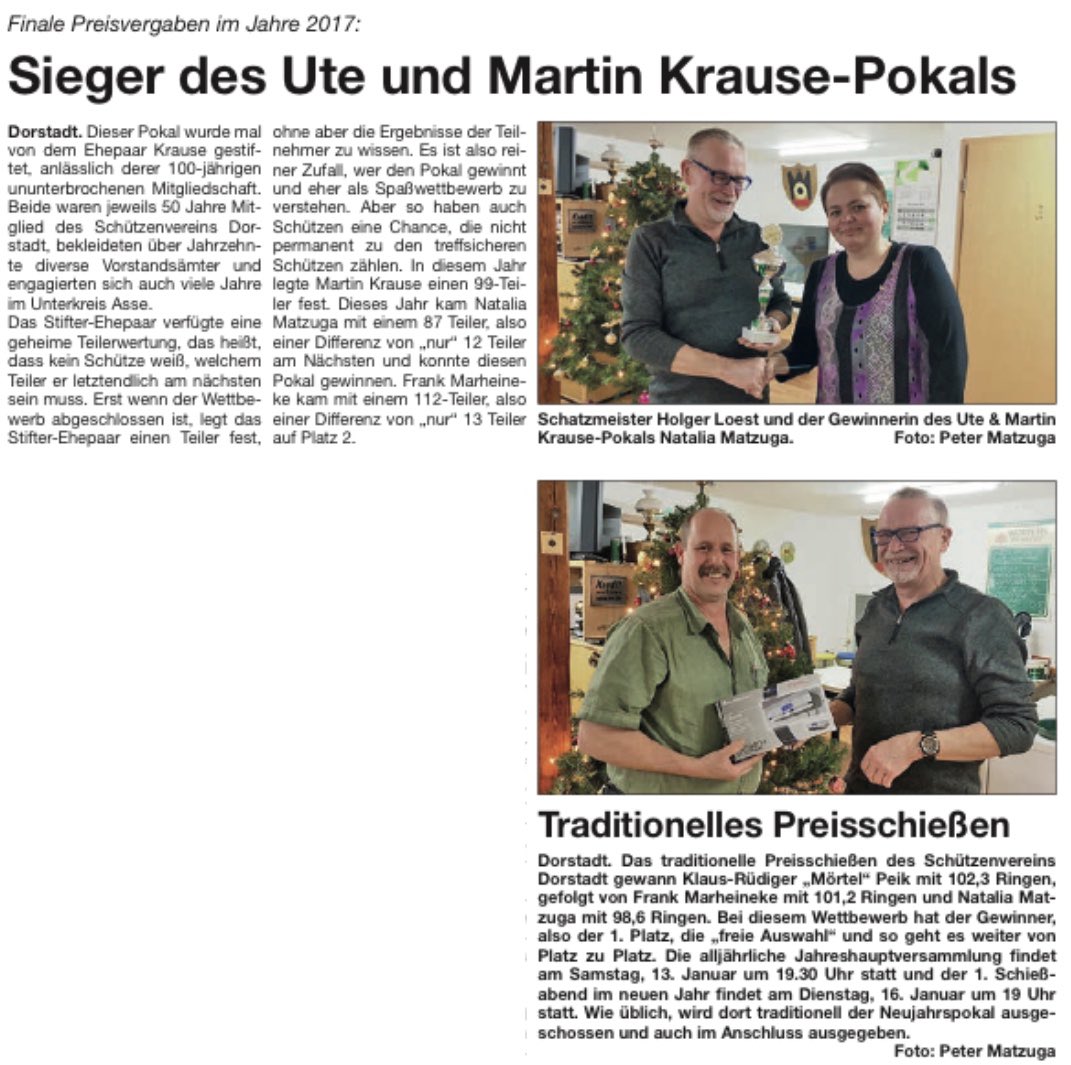 SVDorstadt's tweet photo. Wolfenbütteler Schaufenster vom 3. Januar 2018 #Dorstadt #GemeindeDorstadt #Schützenverein #SchützenvereinDorstadt #Weihnachtskaffee #Oderwald #SamtgemeindeOderwald https://t.co/gereu4uyhH