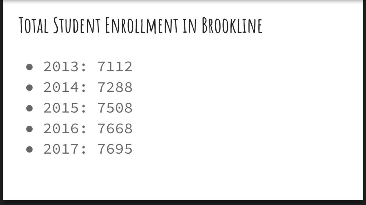 Team_MsKhan's tweet image. Why is Brookline looking to add another elementary school? Today 5K looked at student population data to see the evidence ourselves! #makemathreal #datadrivendecisions #citizenship