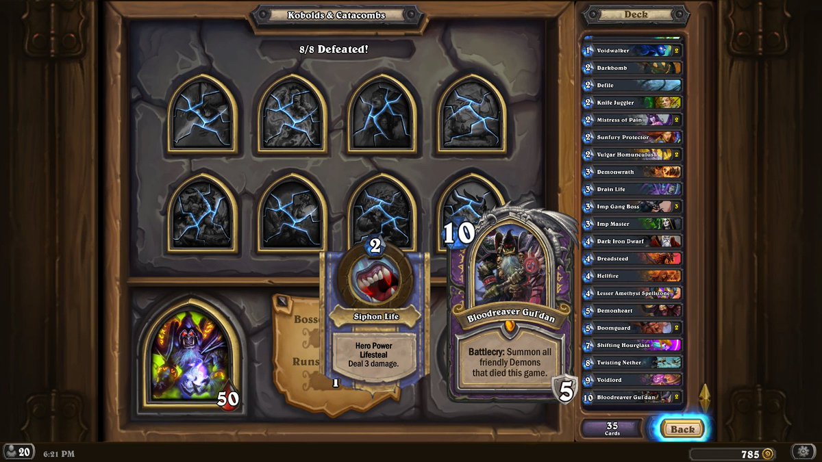 RoffleHS's tweet photo. The secret to Warlock #DungeonRuns? Two Bloodreaver Gul'dans. That way, when you inevitably Discard the first with Doomguard, you have a backup! 7/9
#Hearthstone #Kobolds https://t.co/kPAJZKUk3H