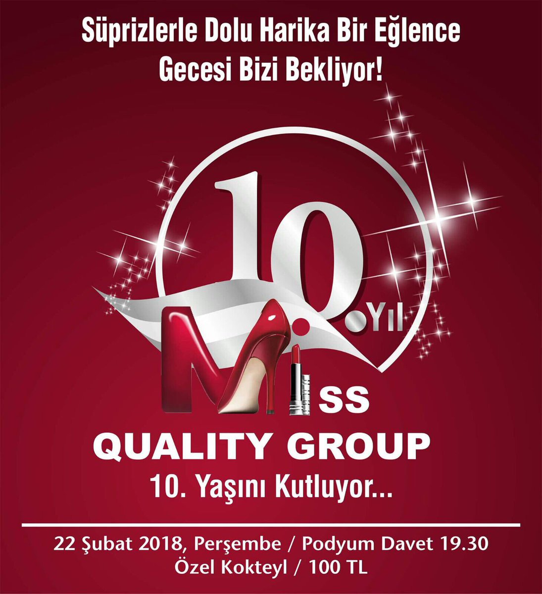 ebruylcn's tweet photo. #MissQuality #Grup #10.yaşını kutluyor #süprizlerle dolu bu büyük #gecenin ilk duyurusunu paylaşmanın heyecanını yaşıyorum #yiyip #içip #eğleneceğiz bu özel kokteyl gecesini #ajandalarınıza not etmeyi unutmayınız #22şubat da görüşmek dileğiyle #missquality #10.yıl 💋💄👠💃🏼 https://t.co/6b5LZyizgV