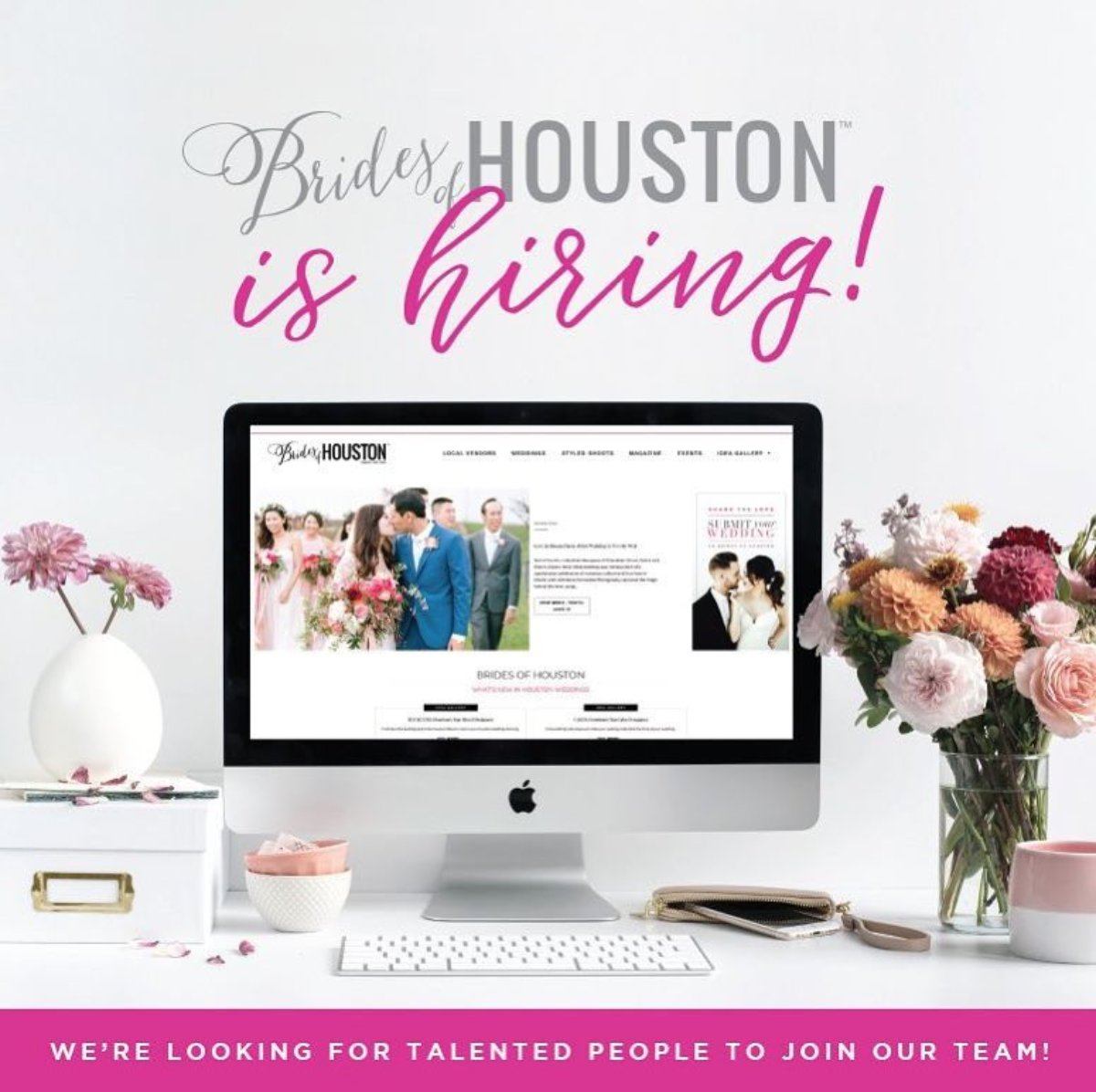 WE'RE HIRING! Brides of Houston is currently looking to hire a full-time PRODUCTION COORDINATOR located in the Houston area. Get all the deets and APPLY at our careers page: thebridesofhouston.com/careers #bridesofhouston #wedding #houstonwedding #hiring