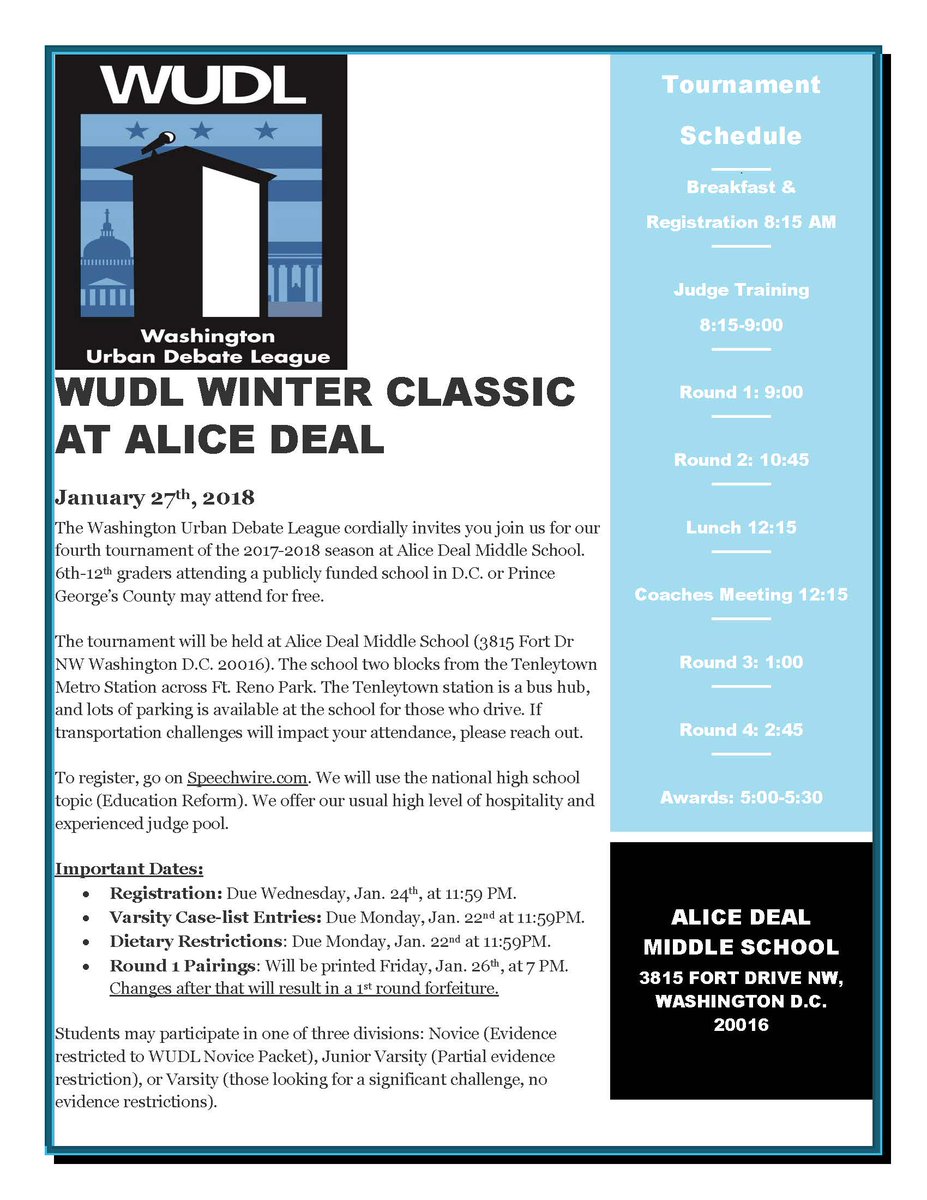 DCPSCompetes's tweet image. Get ready for the Washington Urban League Tournament coming soon... January 27, 2018 at Deal MS