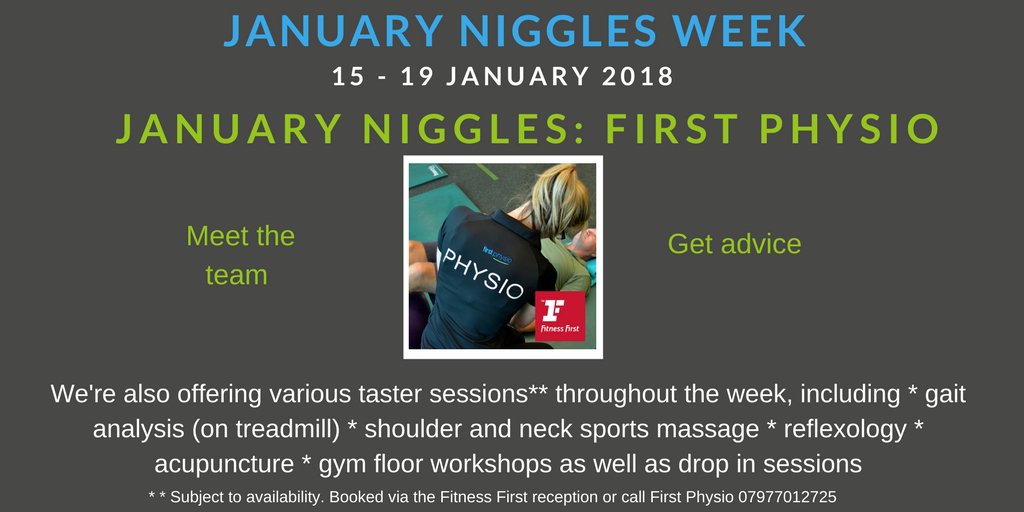 first_physio's tweet photo. Its back again January Niggles -bigger and better this year starting on 15th January (Fitness First, Red Monday Event)! Taster sessions, workshops and drop in advice sessions. Get booked in! @DWFitnessFirst @FFExeter #januaryniggles #exeterphysio https://t.co/iH4WZBoajU