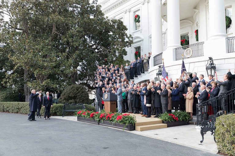 TrumpInPictures's tweet photo. Today's Picture of the Day (1/3/18) from the White House newsletter, 1600 Daily.

"President Donald J. Trump, Vice President Mike Pence, and Republican Legislators celebrate the passage of the Tax Cuts Act | December 20, 2017" https://t.co/V8UjZrgddn