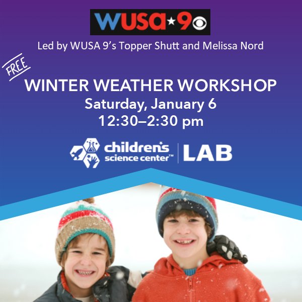 ChildSci's tweet photo. Don't miss this incredible weather workshop brought to us by @wusa9 this Saturday. Included with admission. #wondertogether #Learntogether https://t.co/T9AJlZgXym