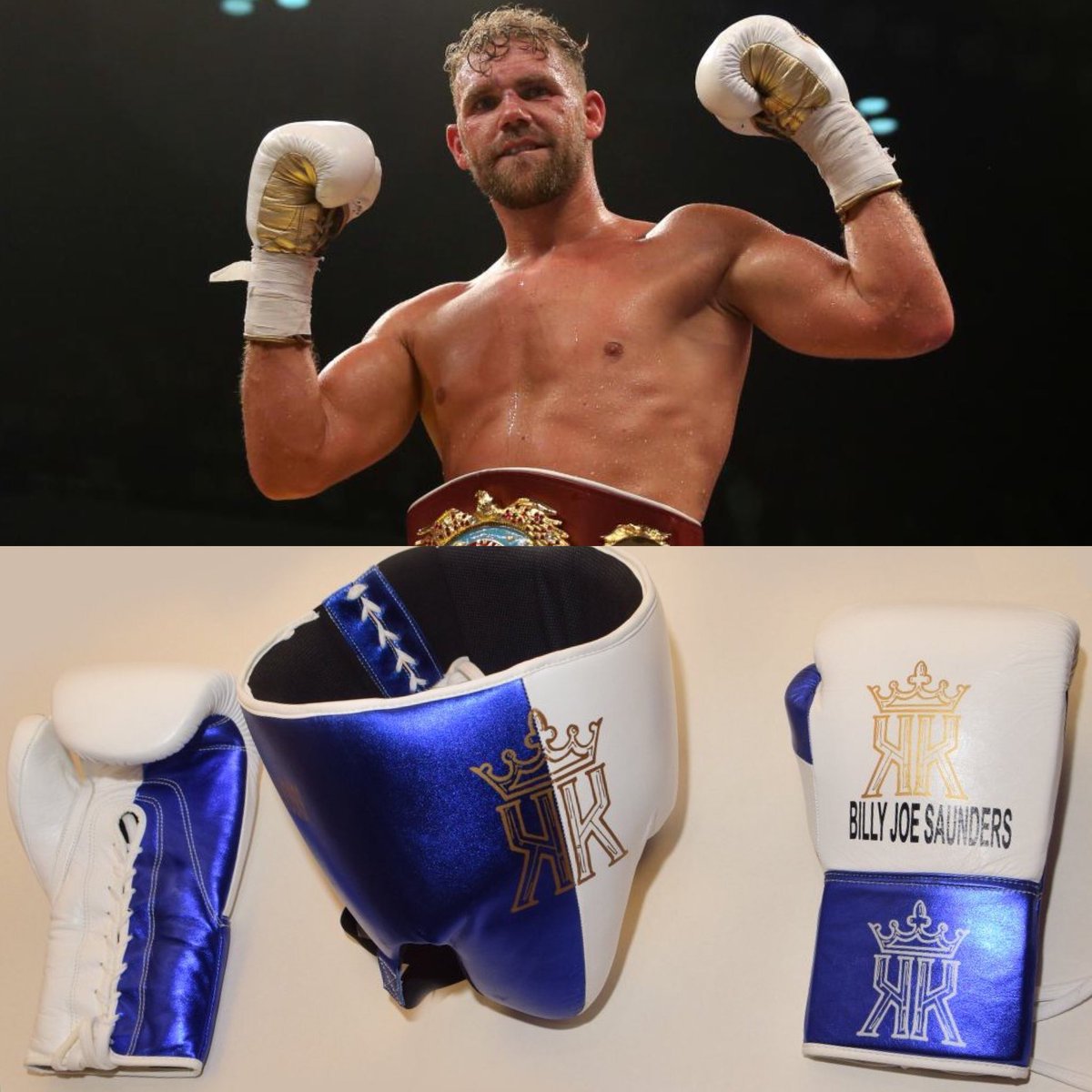 KingKustomFW's tweet photo. Professional boxer, WBO middleweight champion of the world, @bjsaunders_. Sparring set w/ Panache lace-up gloves. https://t.co/Q2uZd4mPgs