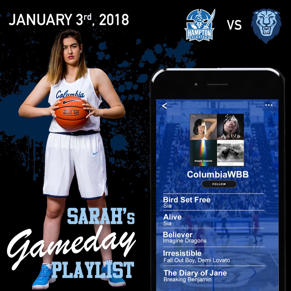 CULionsWBB's tweet photo. It’s GAME DAY down in Hampton, VA. Take a look at what Jr. Sarah Elston is listening to before the game. #CUBeats 🎧 🦁 https://t.co/0hhTpTzby8