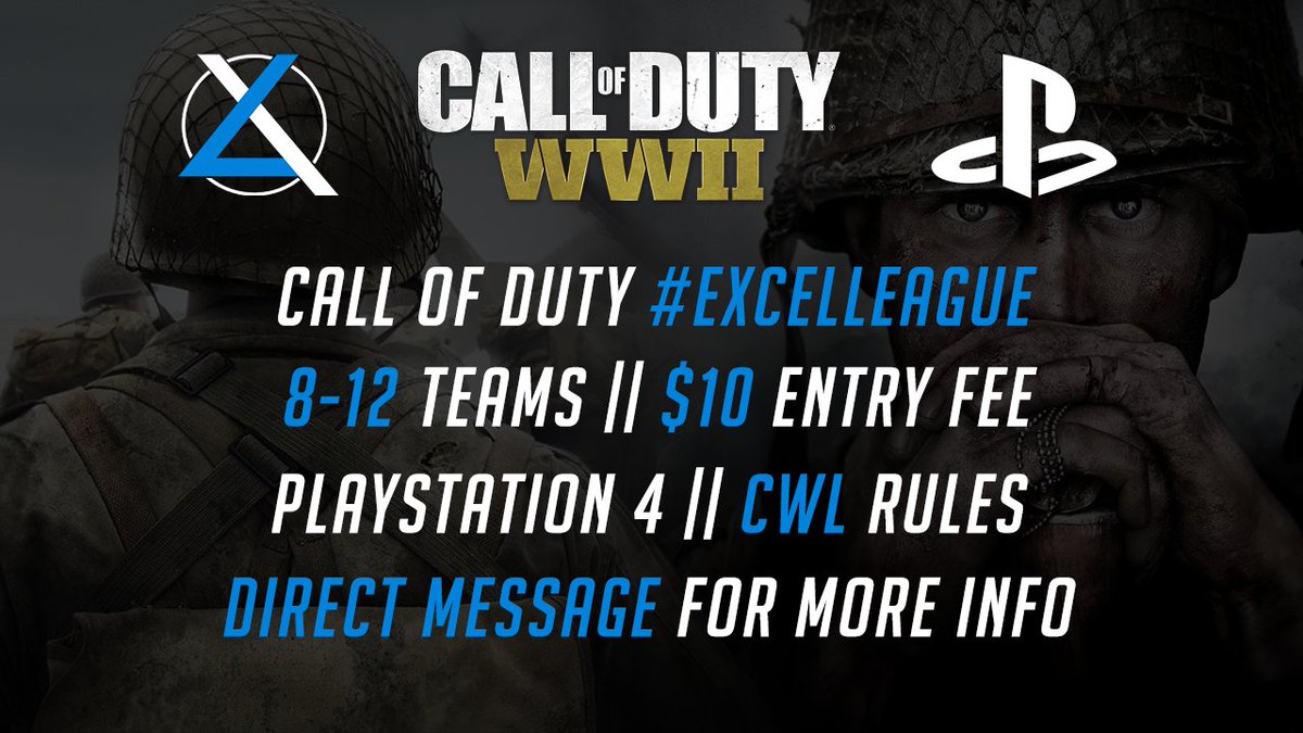 ExceLEventsGG's tweet photo. 🚨 Call of Duty #ExceLLeague 🚨
We are hosting a COD WWII PS4 league. $10 entry fee per team, 8-12 teams preferred!
You can direct message us for more information or visit the link provided below! RT's are appreciated!
https://t.co/xyNyt3iuyA https://t.co/ey2H7Bk0Fr