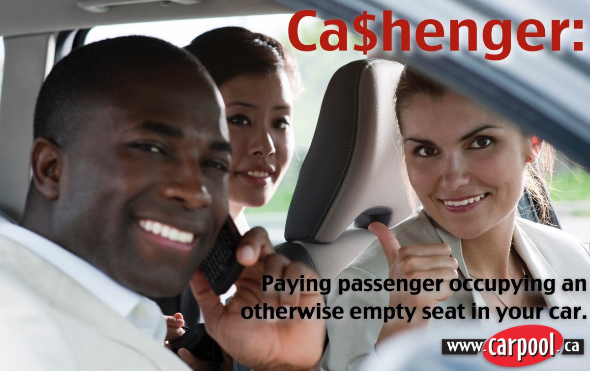 Ca$henger: noun - a paying passenger occupying an otherwise empty seat in your car. #carpool ow.ly/axjSb