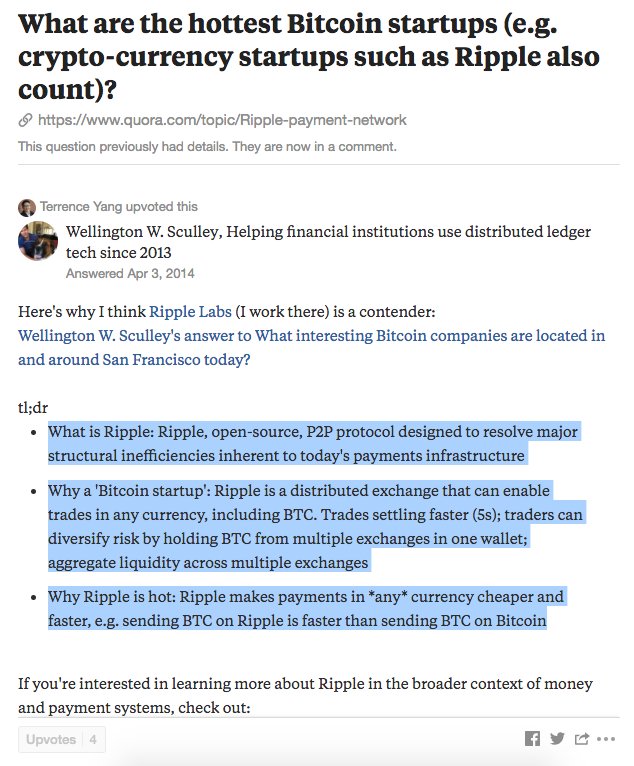Welly On Twitter Throwback To 2014 Quora Answer On Why Xrp - https www quora com what are the hottest bitcoin startups e g crypto currency startups such as ripple also count answer wellington w sculley