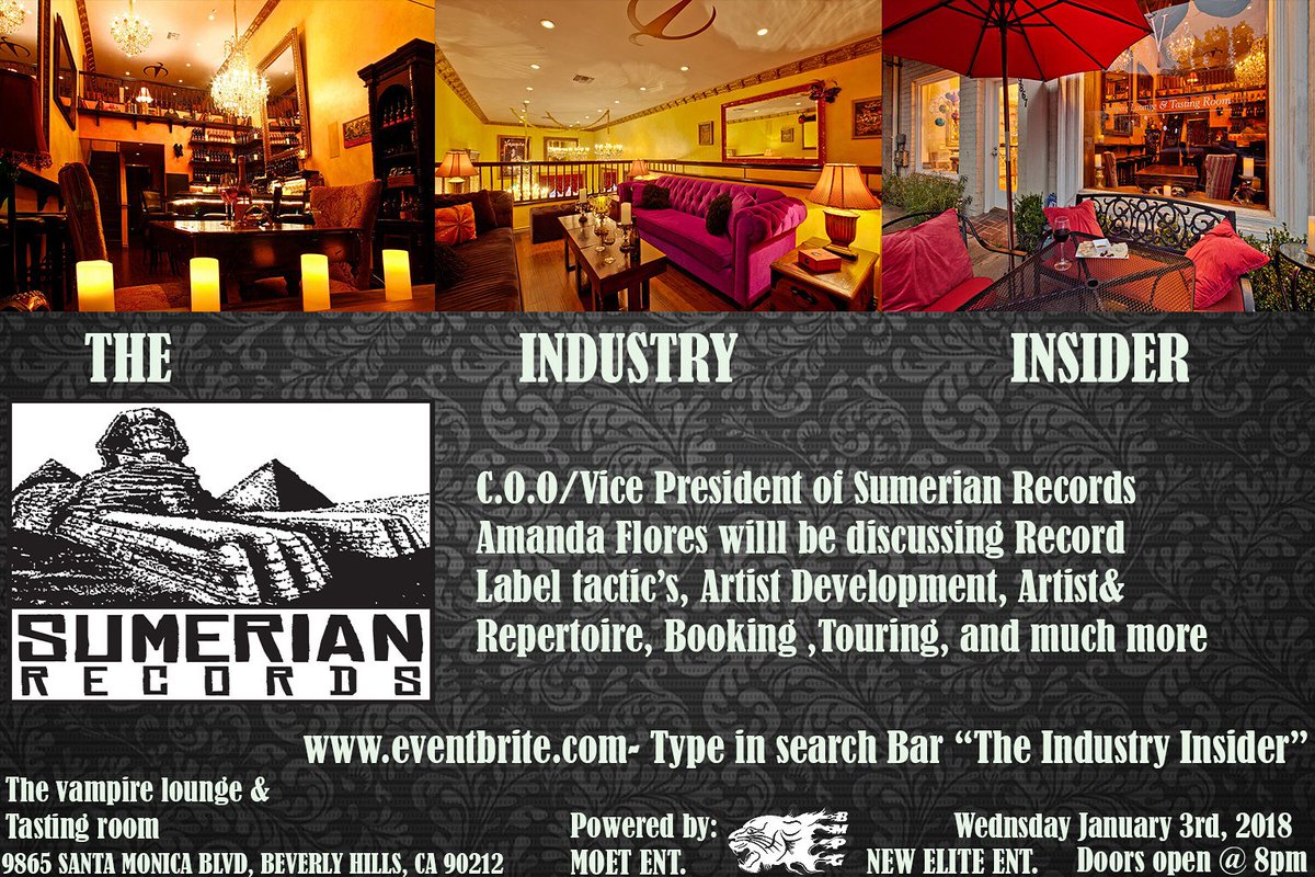GaylMurphy's tweet photo. TY 🌴@TomHall🌴💃🎶 I'm on a #media #showbiz panel in #BeverlyHills #tonight and you're invited! #VampireLounge & #TastingRoom for the 1st "Industry Insider" #Mixer #FREE https://t.co/7Dh8P6xzCA ...Also on the panel: #RichEsra #MusicBusinessRegistry #AmandaFiore #SumerianRecords https://t.co/0wCA2vwOgN