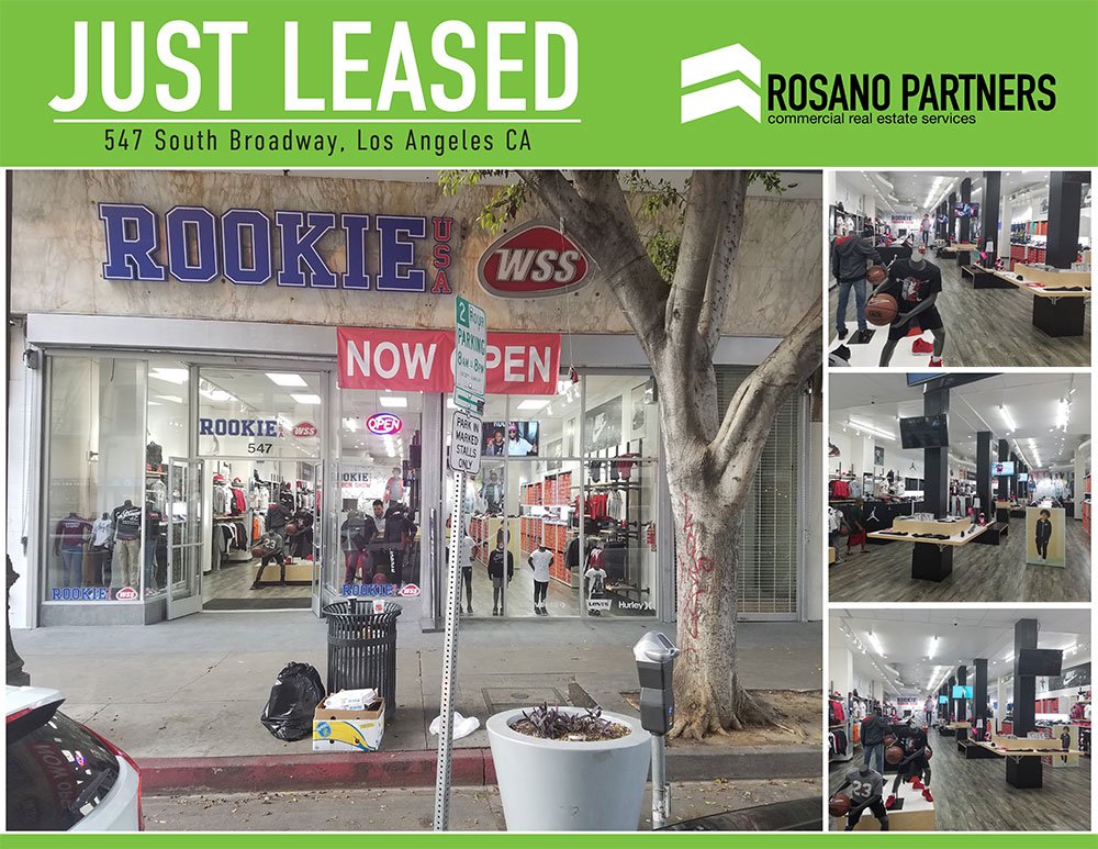 Just Leased! 

Address: 547 South Broadway, Los Angeles CA

Available Space: 5,000 SF

Agent: 
Sam Kangavari
Senior Vice President, Retail Service Group
BRE: 01846336
D: 213.802.0222
E: SKangavari@rosanopartners.com

#rosanopartners #justleased #commercialrealestate #retail