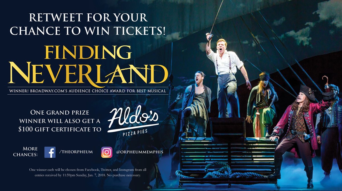 TheOrpheumTN's tweet photo. "Believe" that you'll be the winner of our Finding Neverland contest! Retweet before 11:59pm Sunday, Jan. 7 for your chance to win a pair of tickets. Full details at https://t.co/vFjXGNwyir. https://t.co/WR0H82uk4V
