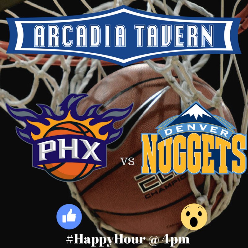 ArcadiaTavern's tweet photo. Come watch the #Suns play the #Nuggets this evening! 

#HappyHour starts at 4pm! .

 #basketball #nba #localrestaurant #sportsbar #deals #gametime #phoenix #az #scottsdale #phoenixrestaurants #goodeats #ArcadiaTavern #localfood #localbusiness #bringthefamily #localcans #beer https://t.co/umxUSeASgA