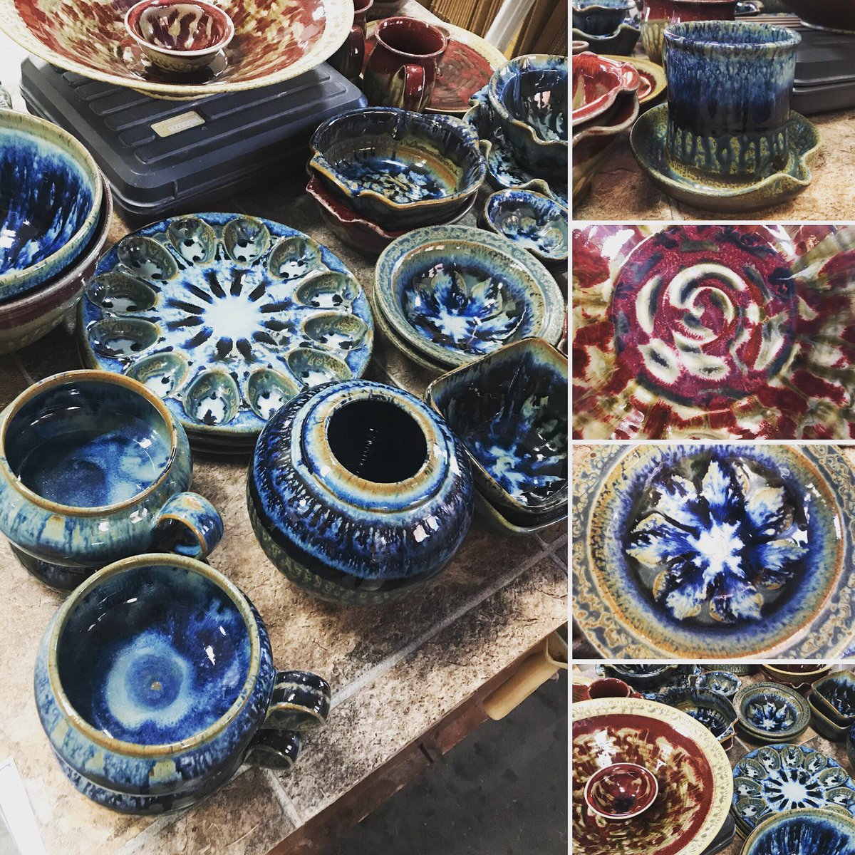 January blues (and reds)? We’re celebrating this cold Minnesota day w/ HOT new pottery from #RayPottery from NC! #newinthegallery #claycoyotegallery #handmadepottery #seagrovenc #ashglaze #justunpacked #bluepottery #clayeggtray #baconcooker #redwhiteandblue #gemtones #redpottery