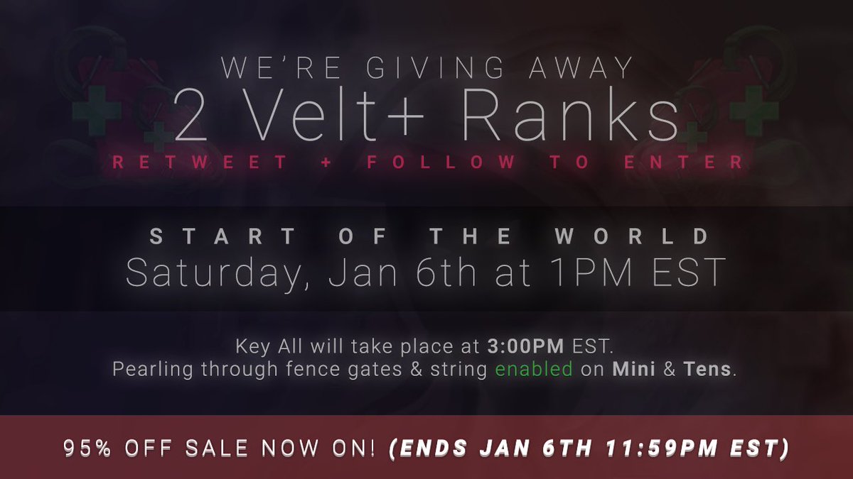 VeltPvP's tweet image. VeltPvP 5.0 Week #3 Giveaway. ❄️

Retweet &amp;amp; Follow for a chance to win Two Velt+ ranks! 🎁

Pearling through string and open fence gates is enabled on Mini and Tens.

SOTW Info: reddit.com/r/VeltPvP/comm…