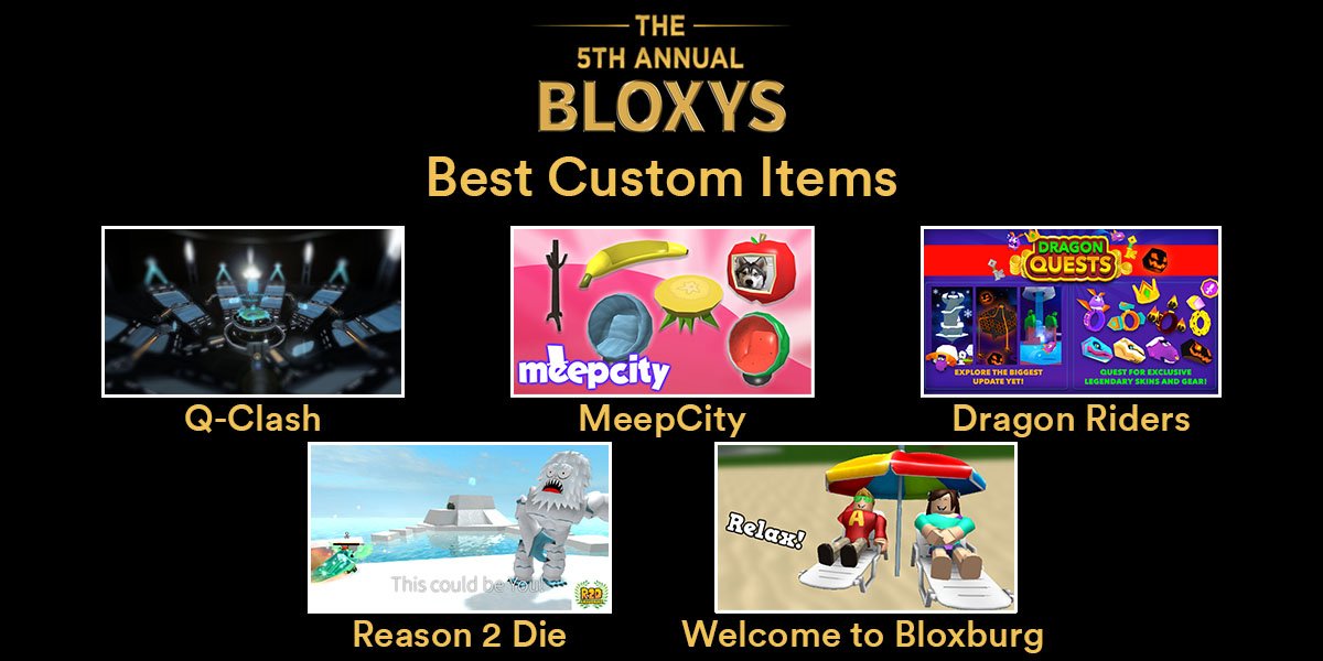 Roblox On Twitter What S Your Item Of Choice A Weapon A Cute Pet Reply With Your Choice For Best Custom Item For The Bloxyawards - meep city new update quest roblox