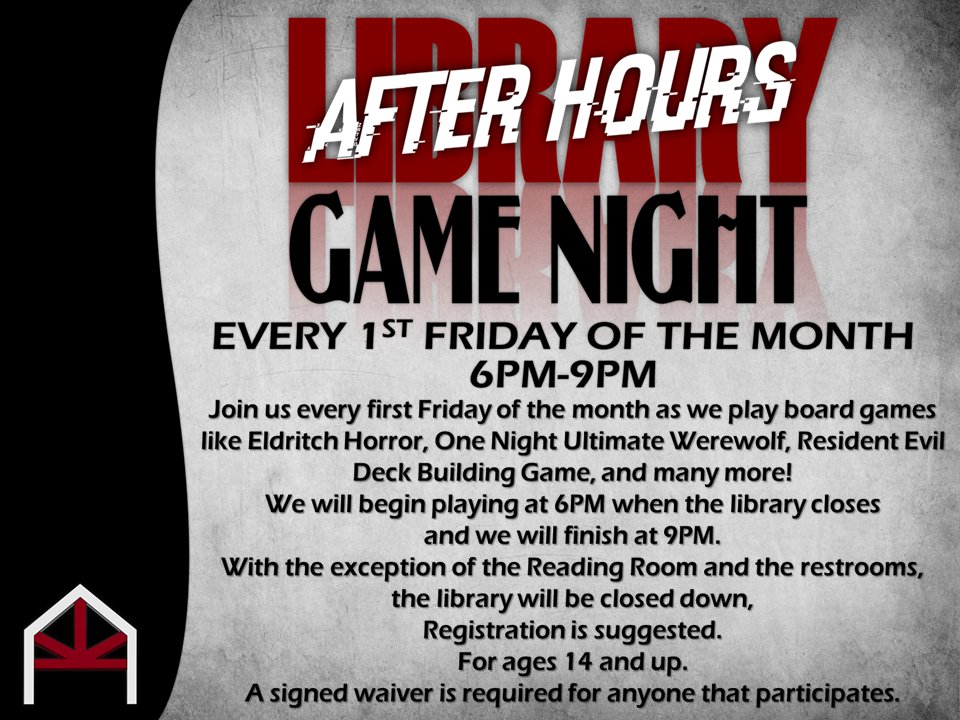 MokenaLibrary's tweet image. This Friday, January 5, 2018 starting at 6 pm when the library closes, the Mokena Library will be having an After Hours Game Night for teens ages 14 and up! Come check it out if you love playing all kinds of board games and video games! #funprogram #gamenight 🎲🎮🕹️