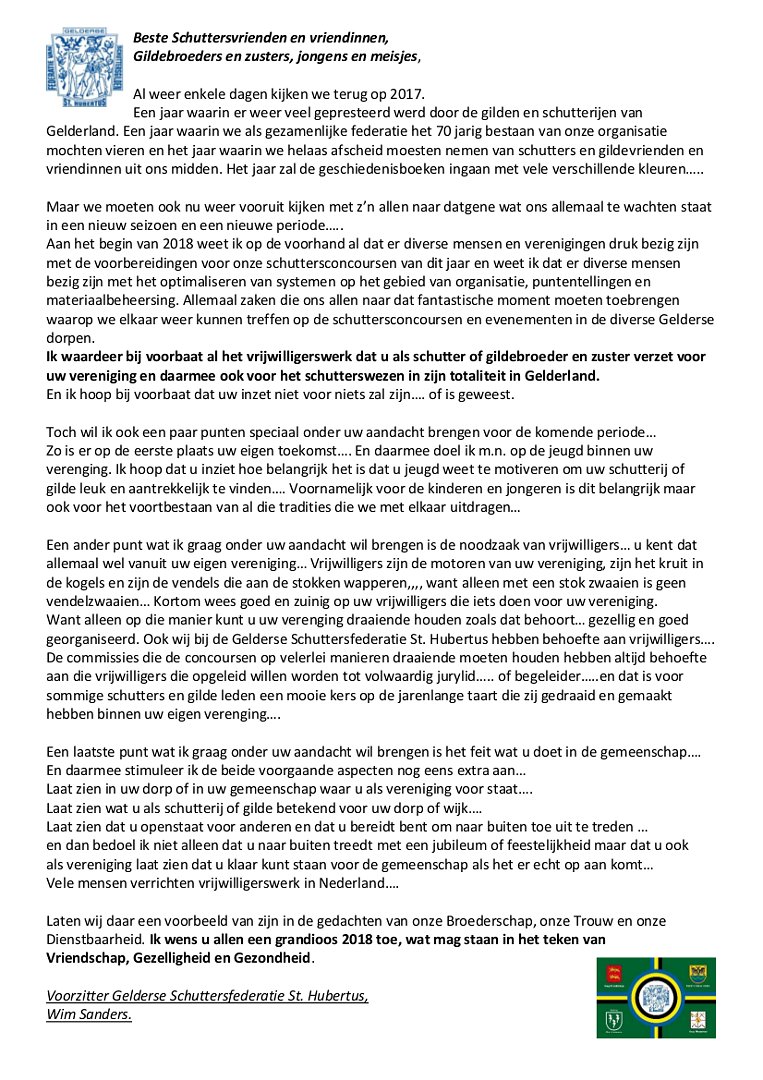 #Nieuwjaarswens #Voorzitter #Federatie van #Gelderse #Schuttersgilden en #Schutterijen #StHubertus
huubkroniek.nl/federatie/846-…