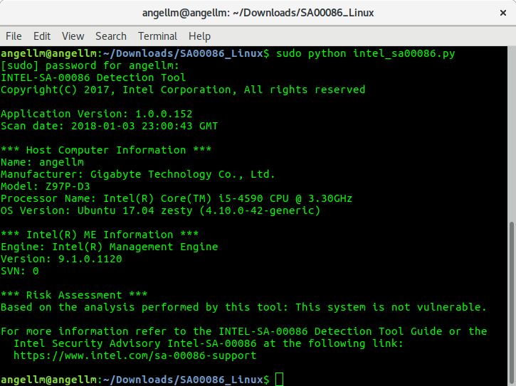 _AngelLM's tweet image. *** Risk Assessment ***
Based on the analysis performed by this tool: This system is not vulnerable. 😗

#IntelGate #IntelChip