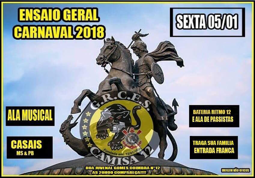 GRCESCamisa12's tweet photo. Sexta dia 05/01 retomamos os ensaios rumo ao Carnaval, contamos com a presença e participação de todos em nossos ensaios e no desfile no dia 12/02, só chegar, ensaiar, curtir um samba e aquela cerveja gelada.

"Nosso samba tem história" https://t.co/YMPa7Ltidk