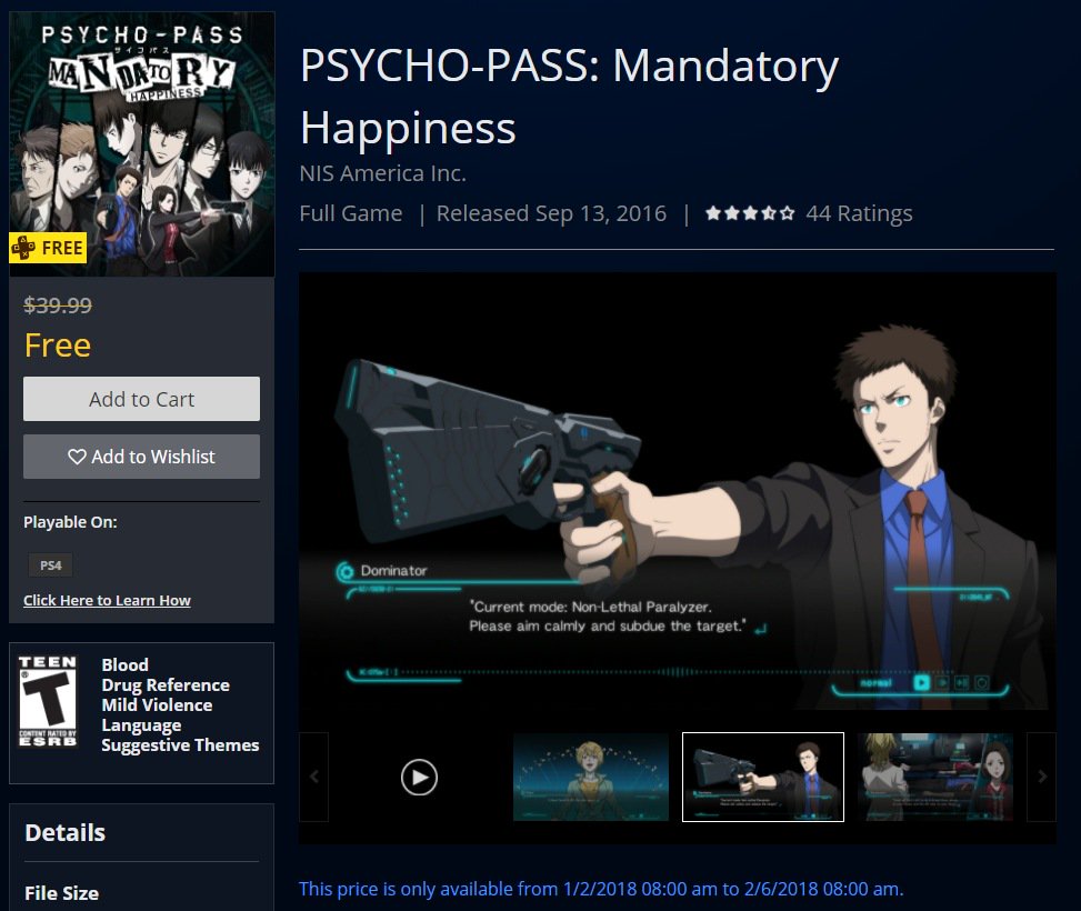 Versão de Psycho-Pass: Mandatory Happiness para PS4 é adicionado ao jogos da Plus de janeiro 7 Versão de Psycho-Pass: Mandatory Happiness para PS4 é adicionado ao jogos da Plus de janeiro 4