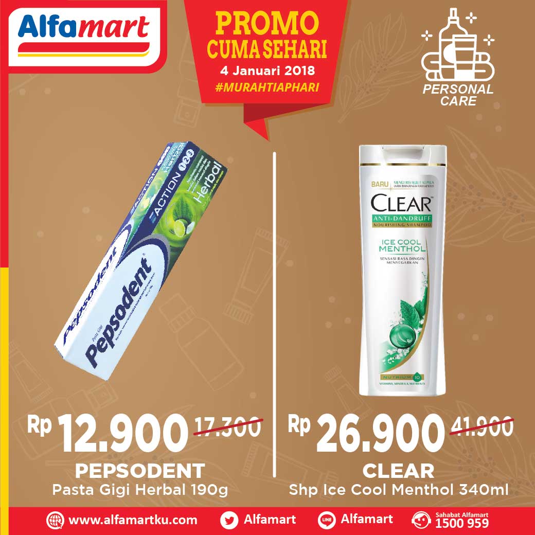 Ayoo jangan sampai ketinggalan Promo Cuma Sehari 4 Januari 2018!! Segera dapatkan di toko Alfamart #MURAHTIAPHARI