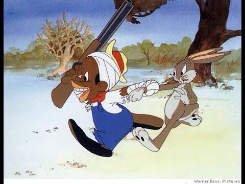 This type of anti-black propaganda even spilled out into children shows. A cartoon called "All This and Rabbit Stew" depicts a black boy, made in the image of one in blackface, trying to capture Bugs Bunny but is always outsmarted and made to look dumb.