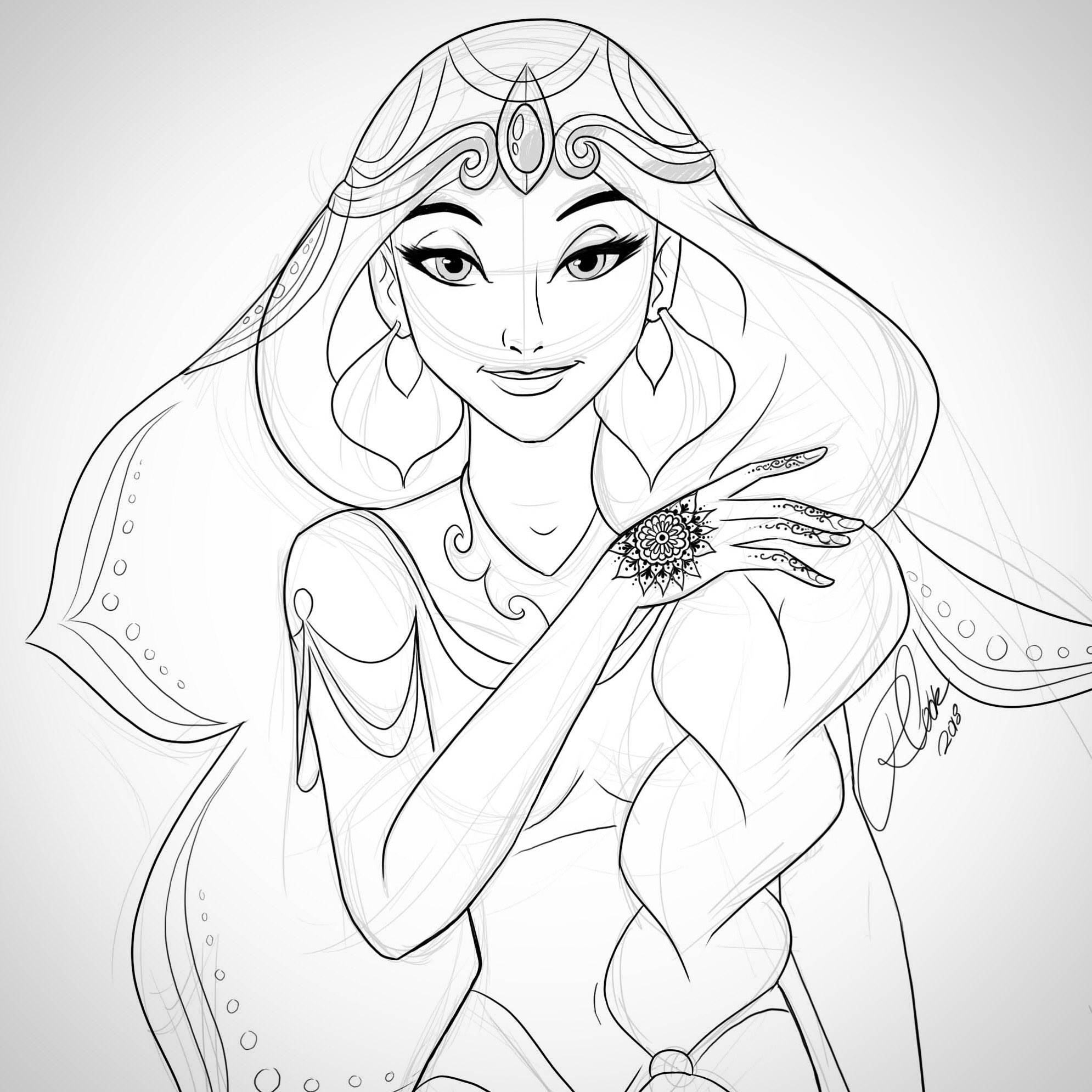 Step by Step How to Draw Princess Jasmine from Aladdin   DrawingTutorials101com