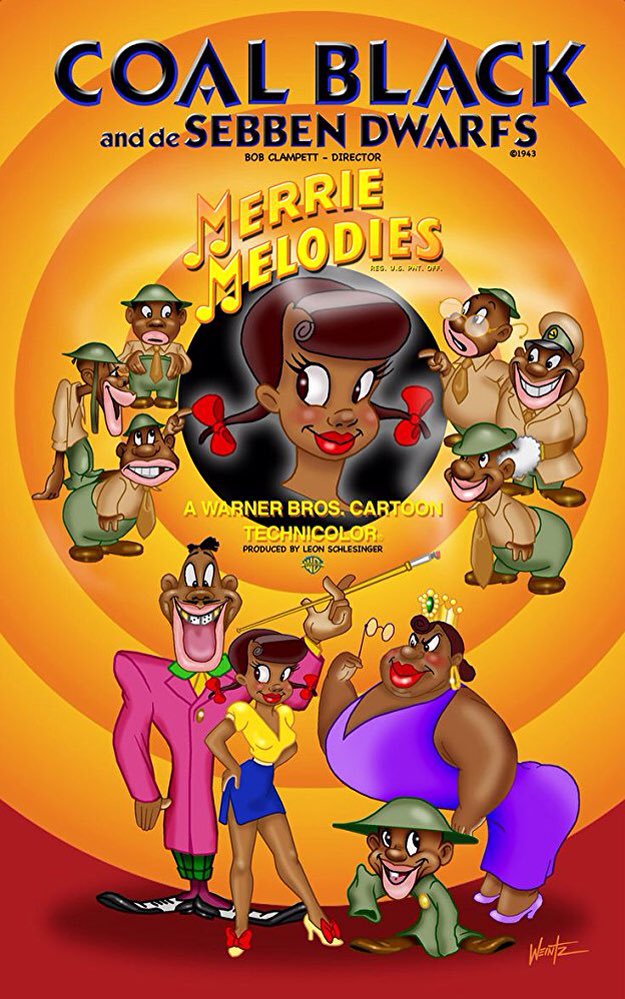 "Coal Black and de Sebben Dwarfs" was a racist and stereotypical remake of "Snow White and The Seven Dwarfs" . So White (this version's Snow White) was an over-sexualized black woman accompanied by the "sebben" dwarfs, and falls in love with Prince Chawmin with dice as teeth...