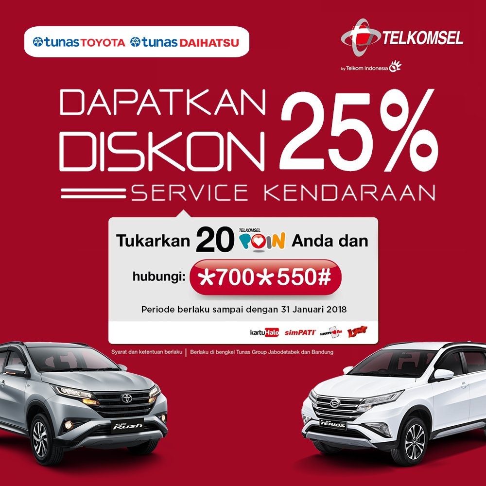 Tunas Friends pengen dong bayar service lebih hemat? Gampang! Tukar Telkomsel Poin mu dan dapatkan diskon 25% untuk service kendaraan #TunasExperience