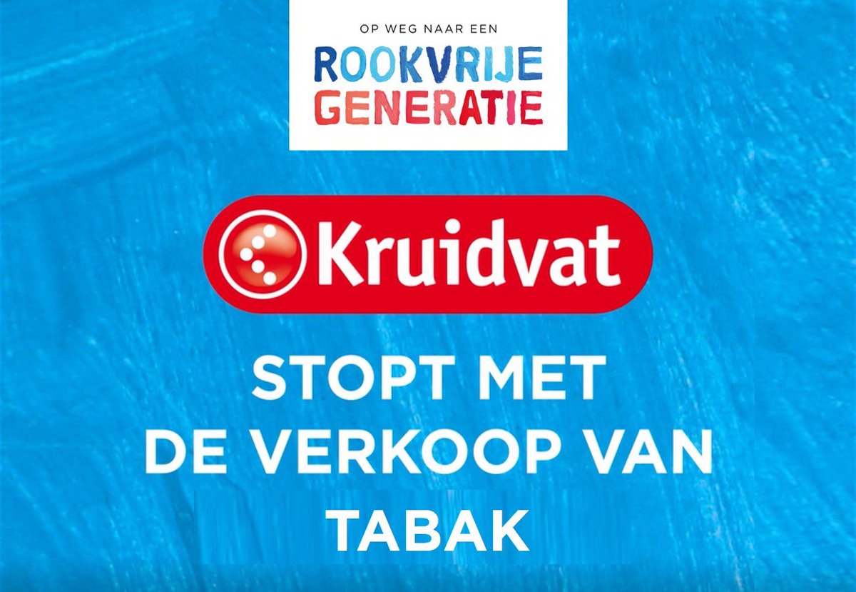 #Kruidvat en #Trekpleister gaan voor gezond en stoppen daarom met de verkoop van tabaksproducten. De eerste grote winkelketen van NL op weg naar een #RookvrijeGeneratie. Een mooie stap om kinderen te beschermen! #zienrokendoetroken rookvrijegeneratie.nl/nieuws/kruidva…