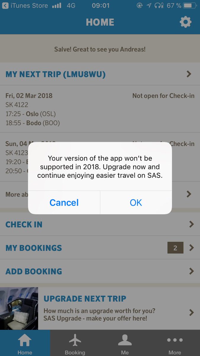 andreasroe's tweet photo. @SAS It’s 2018, about time to release this versjon the app has nagged about for a while https://t.co/xFjWGdXJNd