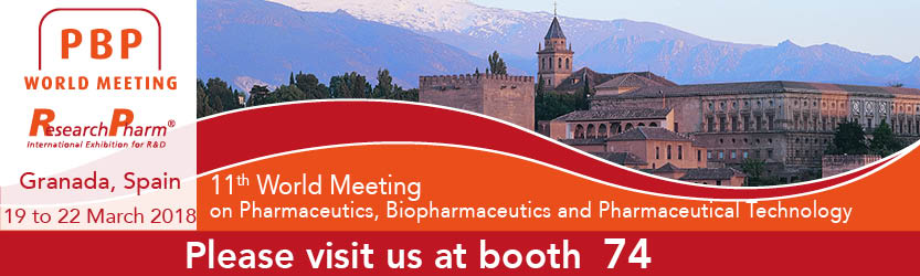 Sci_Pharm's tweet photo. We will be at  the 11th World Meeting on #Pharmaceutics, #Biopharmaceutics and #PharmaceuticalTechnology. 19~22 March 2018, Granada, Spain. Come and meet us at Booth 74. #ResearchPharm https://t.co/Rag9MWijgb
