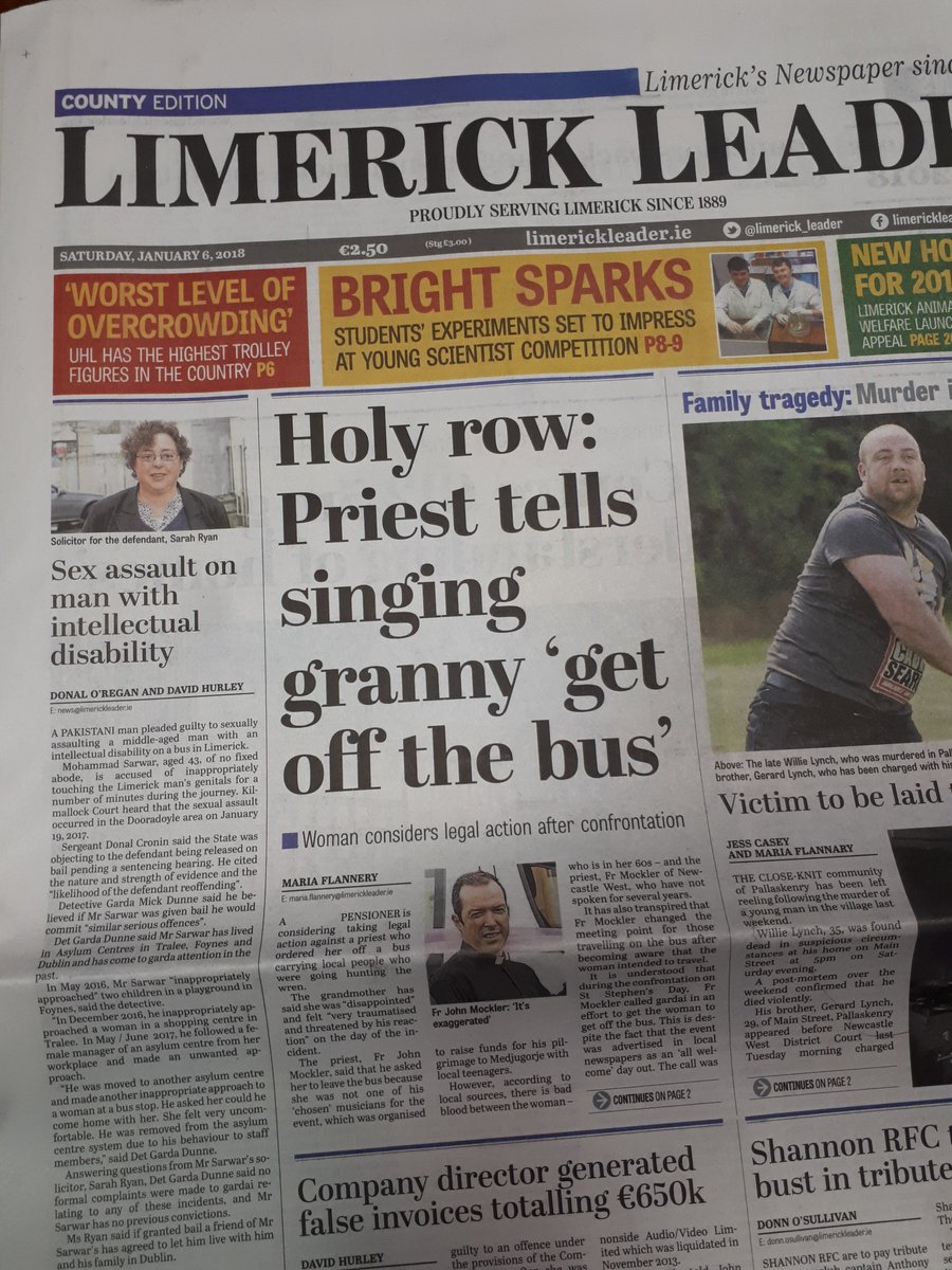 Alan English Early Contender For The Best Local Newspaper Headline Of 18 Award Courtesy Of Today S Limerick Leader