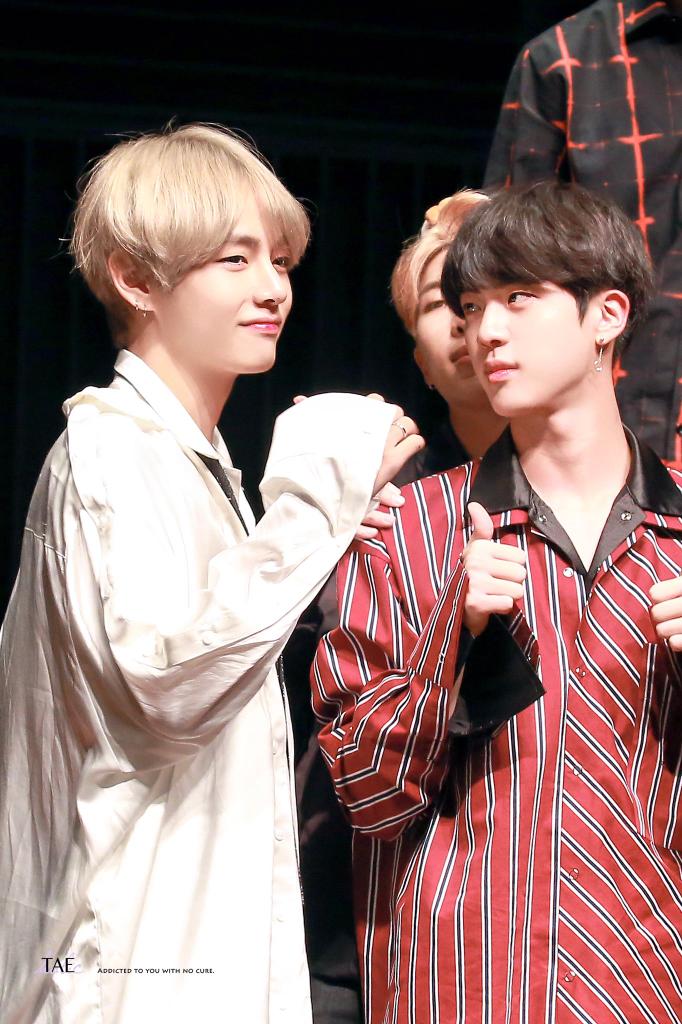 Kim Seokjin Taehyung's first ship in bangtan. He used to carry princess style a lot back then. They annoy and flirt with each other all the goddamn time. They make each other smile often.